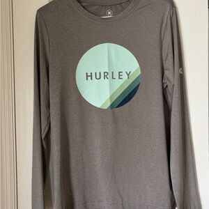hurley grey long sleeve shirt with mint graphic.